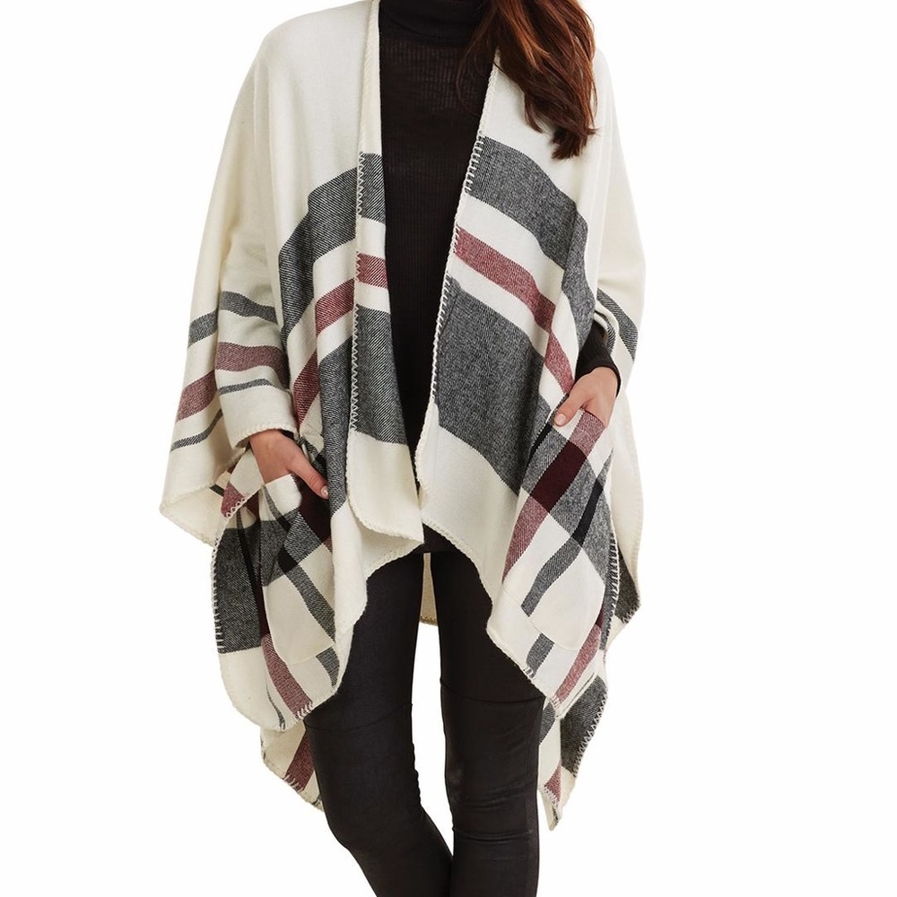 Mud Pie Women Rivington Plaid Ruana Acrylic Poncho Wrap